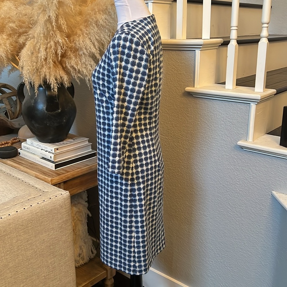 J. McLaughlin Blue White Zip Up 3/4 Sleeve Sheath Dress Size XS - Picture 5 of 8